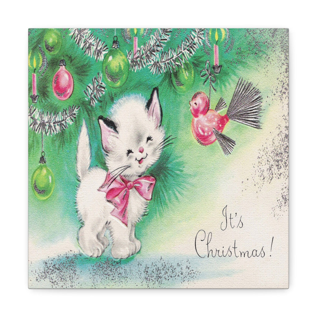 It's Christmas Kitten Mid Century Retro Christmas Print Canvas Gallery Wrap