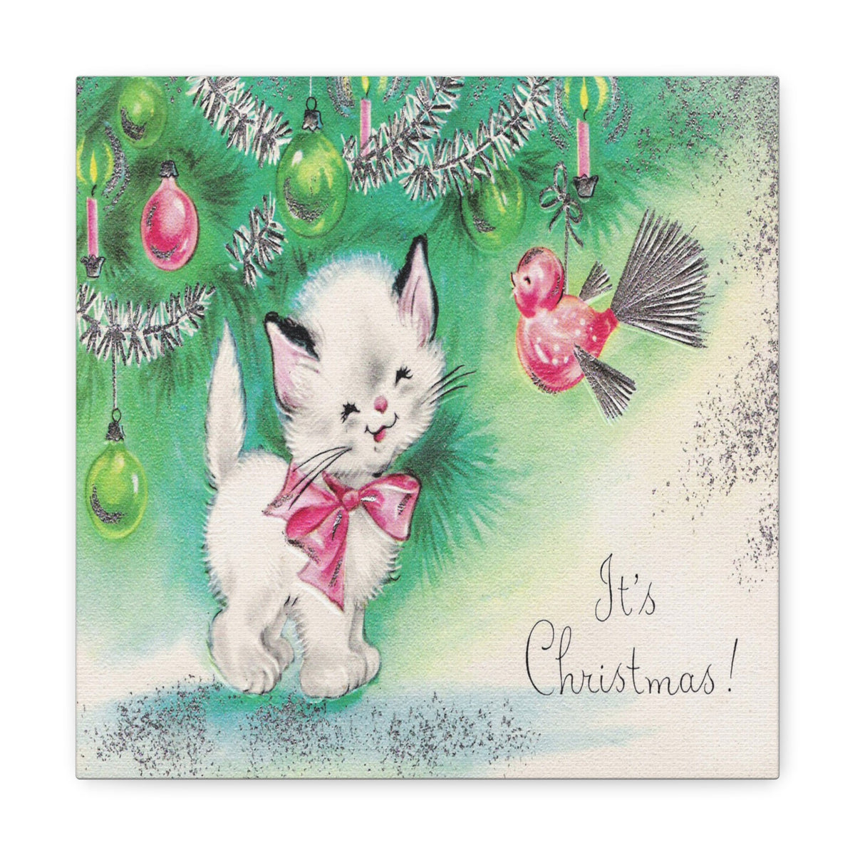 It's Christmas Kitten Mid Century Retro Christmas Print Canvas Gallery Wrap