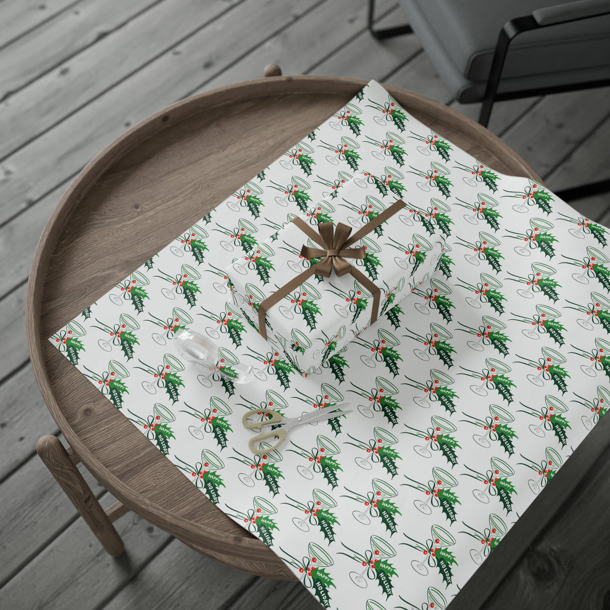 Happy Holidays Champagne Cocktails Mid Century Retro Christmas Print Holiday Gift Wrap Paper - Glossy Or Matte