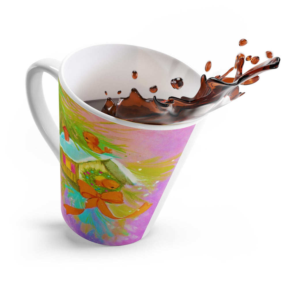 Christmas Tree Birdhoouse Mod Retro Christmas Print Latte Coffee Mug