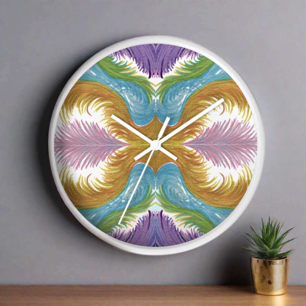 Lyran Feathers Caden Caraco White Wooden Silent Wall Clock
