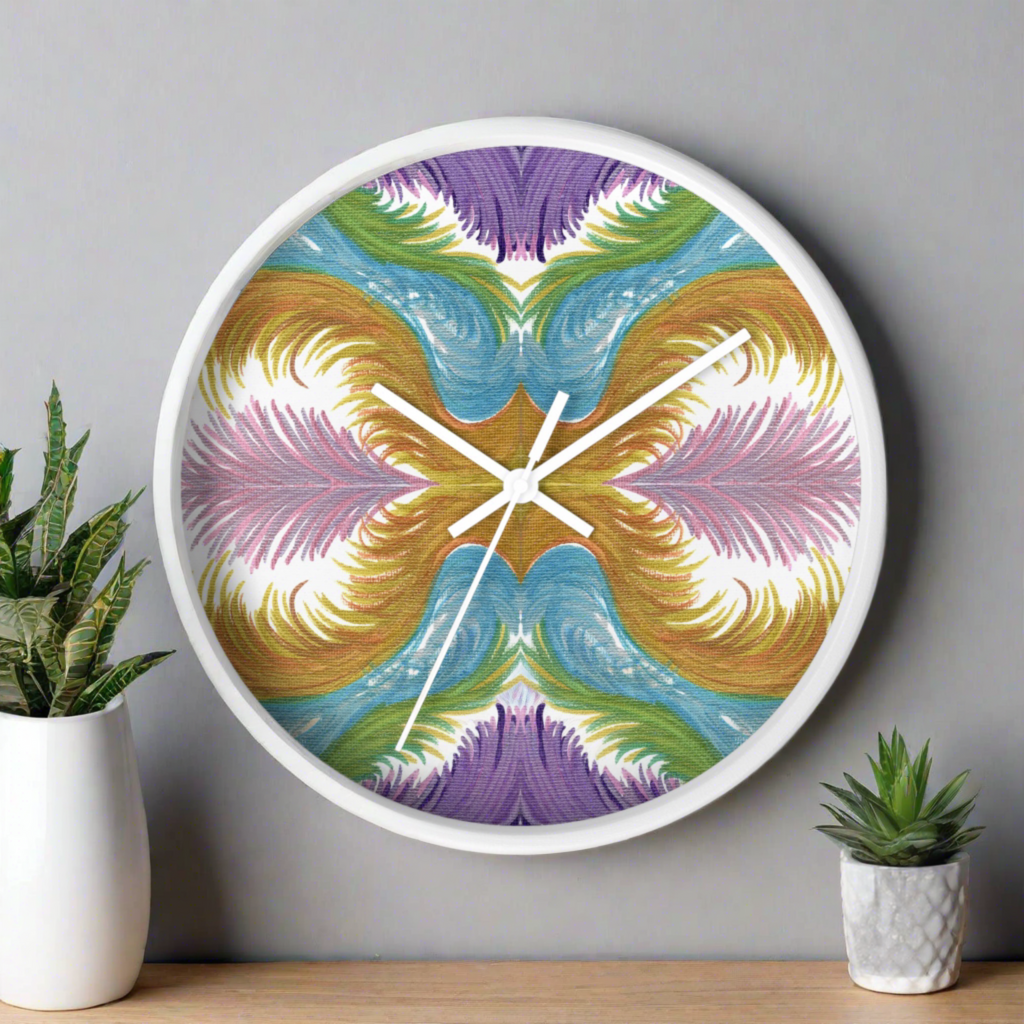 Lyran Feathers Caden Caraco White Wooden Silent Wall Clock