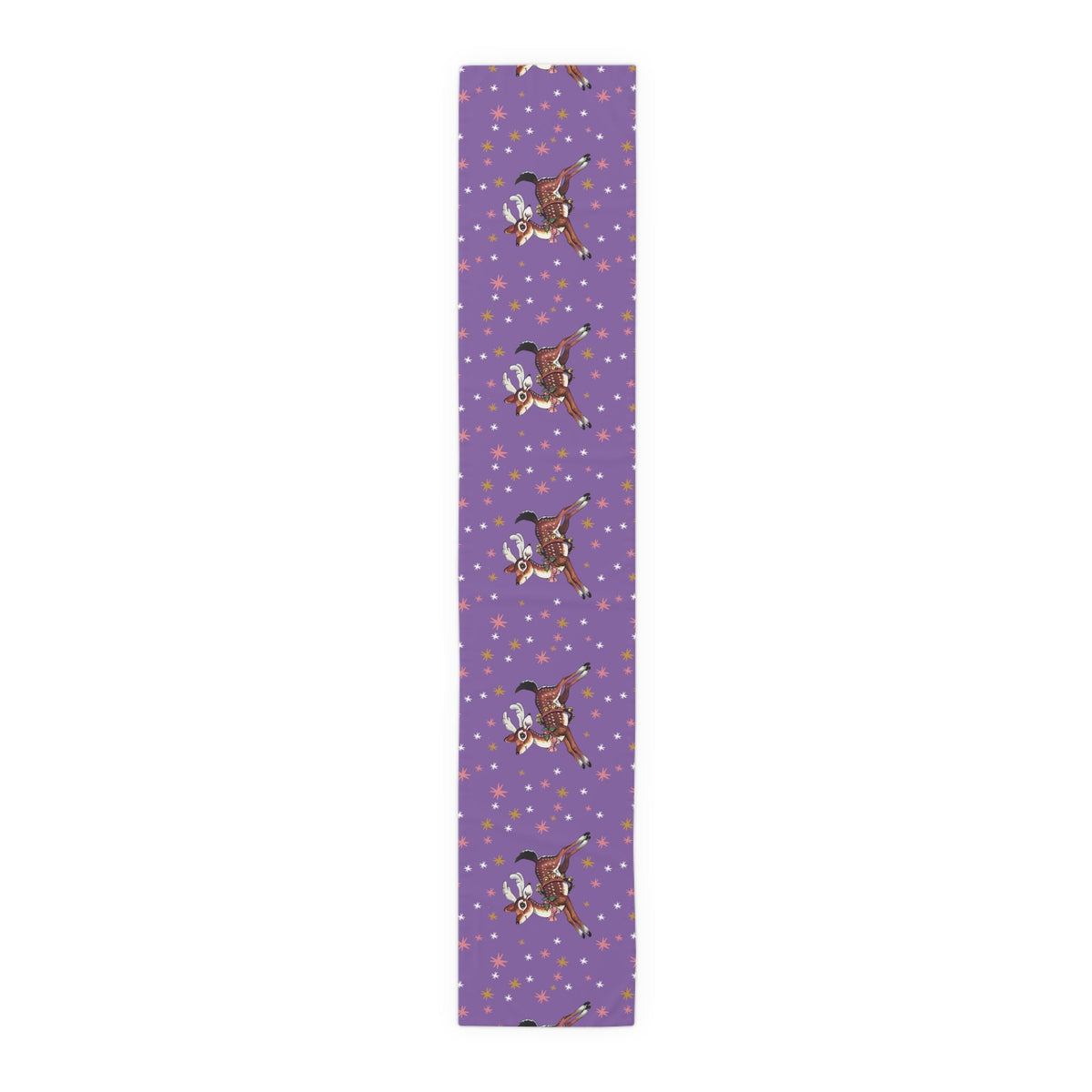 Reindeer Stars Purple Mid Century Retro Christmas Print Home Decor Cotton Poly Table Runner