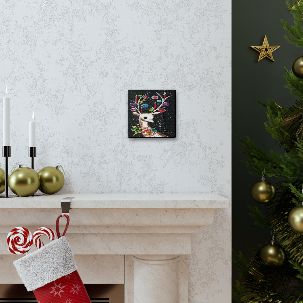 Beautiful Reindeer With Ornaments Retro Christmas Canvas Gallery Wrap