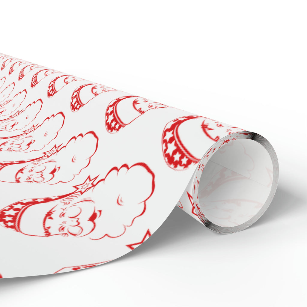 Red Santa Mid Century Retro Christmas Print Holiday Gift Wrap Paper - Glossy Or Matte