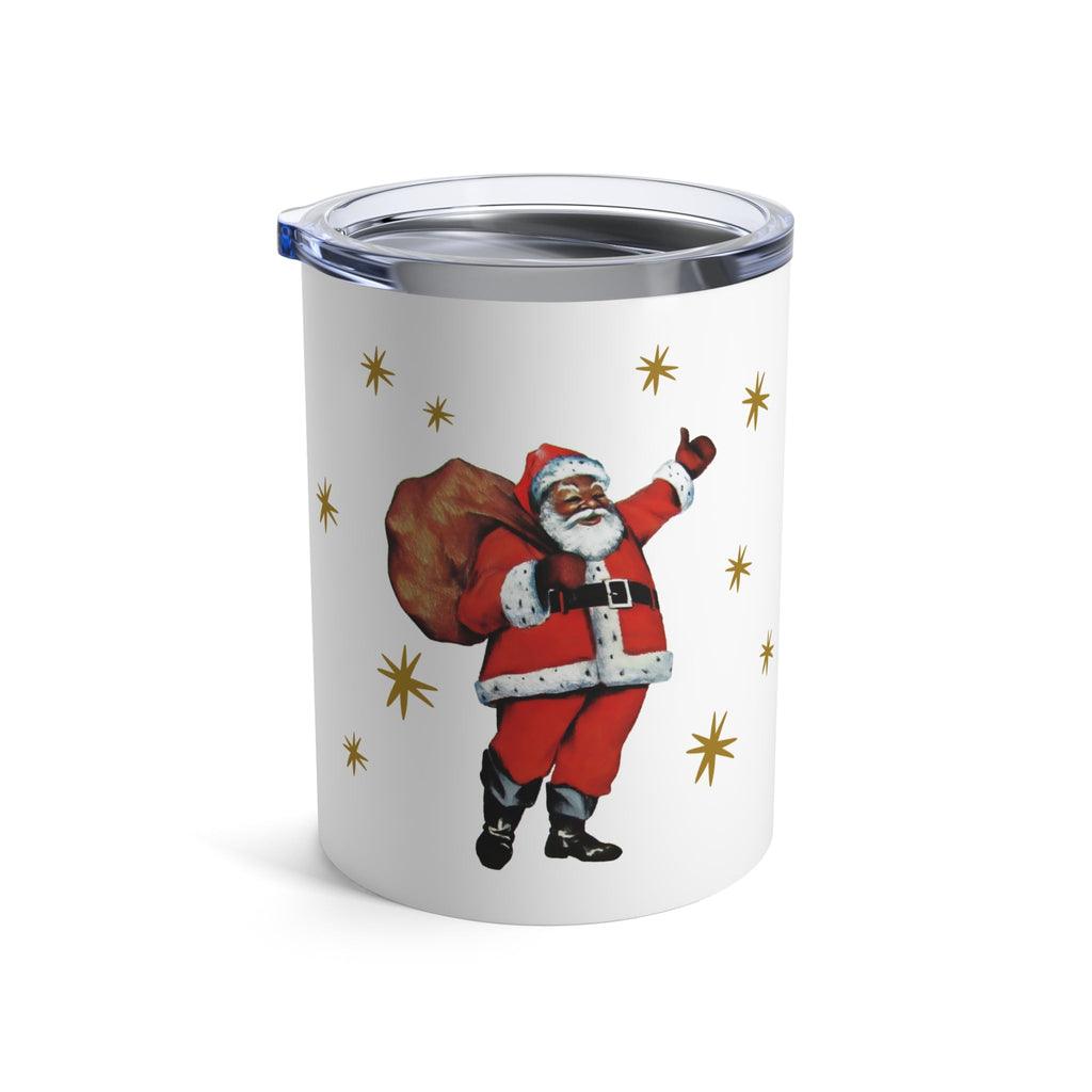 Santa Gold Stars Retro Christmas Print Stainless Steel Tumbler 10oz