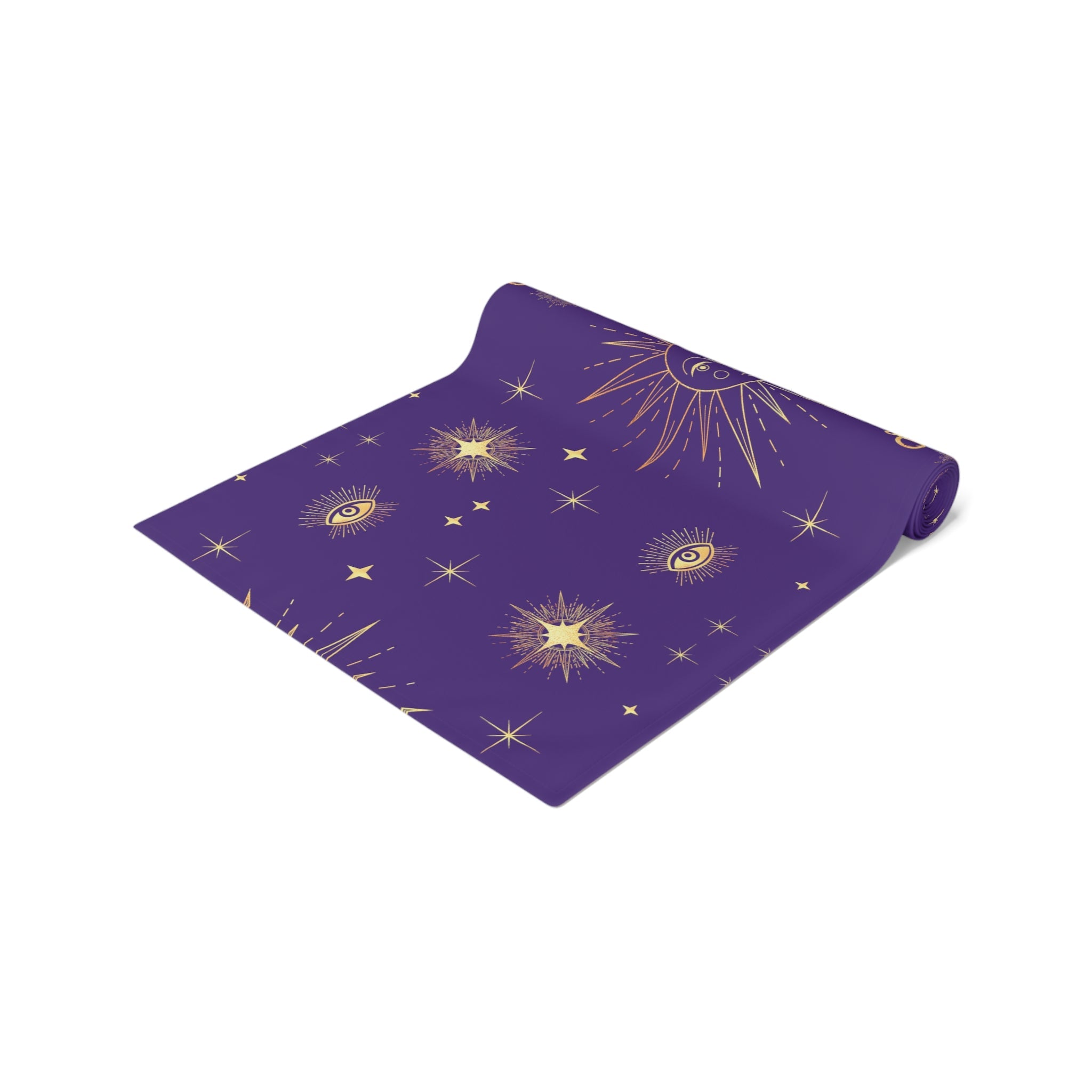 Celestial Gold Sun Stars Tarot Purple Cotton Poly Table Runner