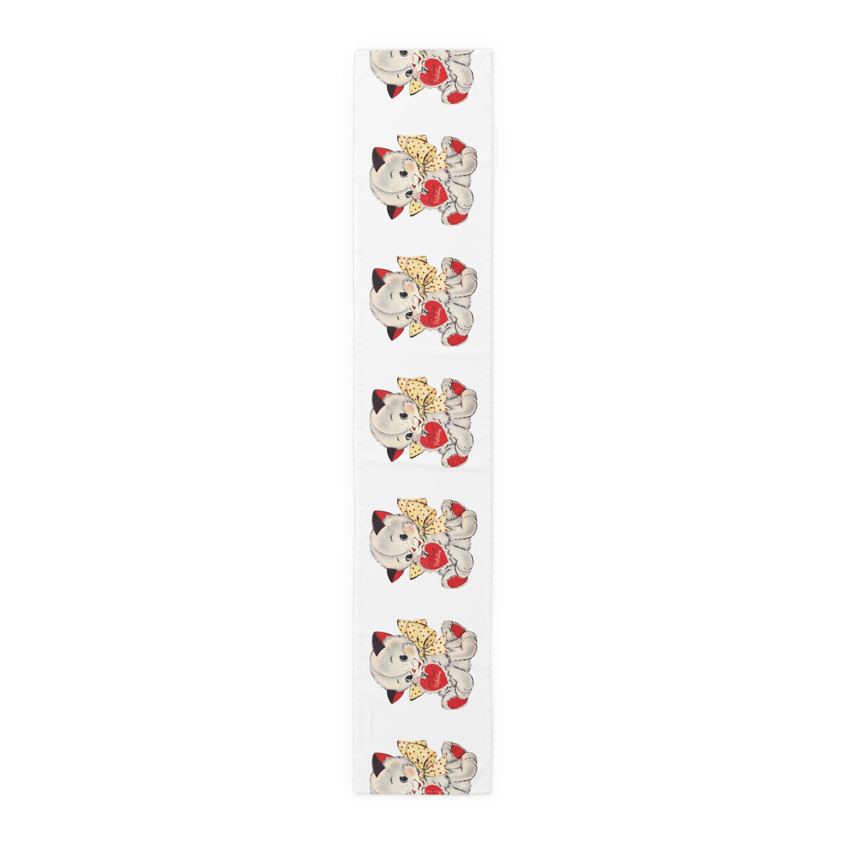 Mid Century Kitten Valentine Table Runner - Retro Print in Natural Cotton or Quick-Dry Polyester - 16"x72" or 16"x90" Sizes