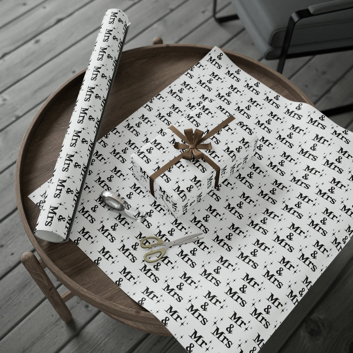 Mr. And Mrs. Atomic Mid Century Retro Style Wedding Holiday Gift Wrap Paper - Glossy Or Matte