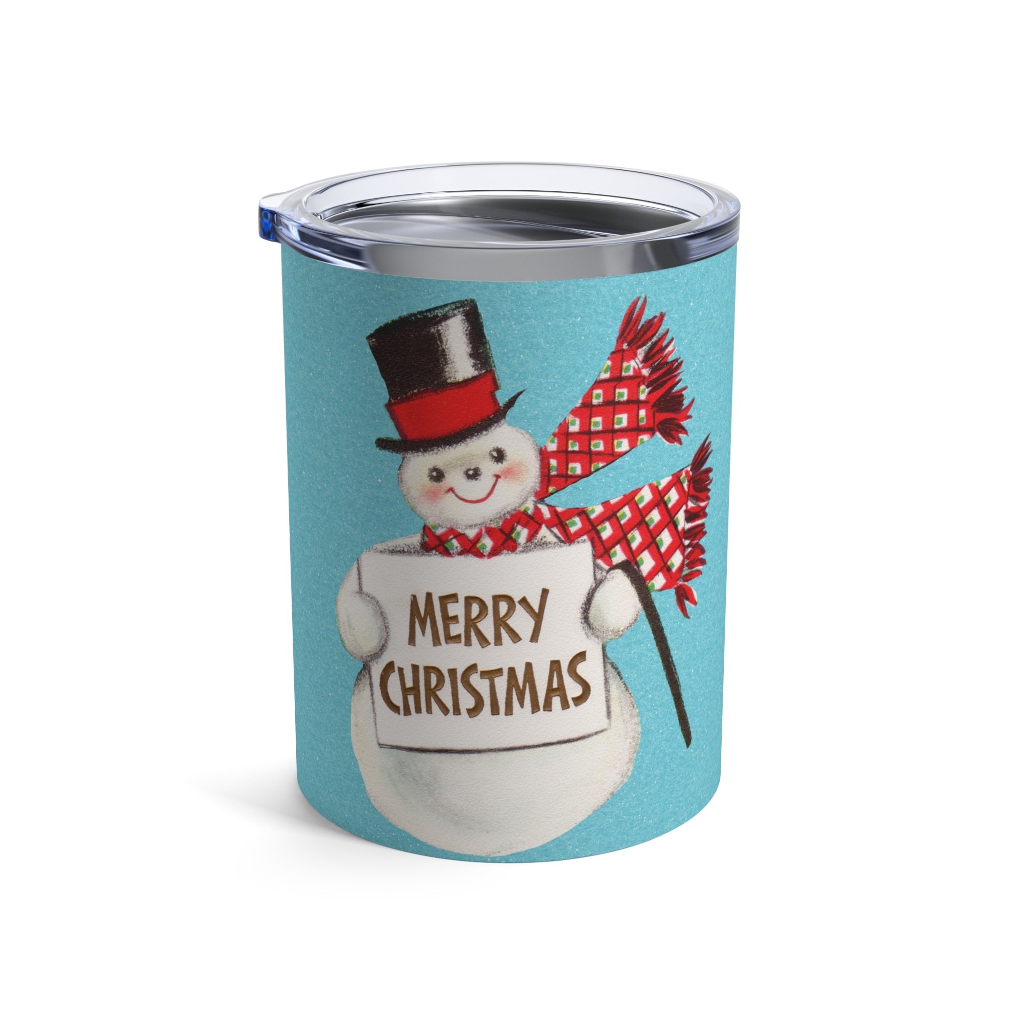 Merry Christmas Snowman Blue Retro Christmas Print Stainless Steel Tumbler 10oz