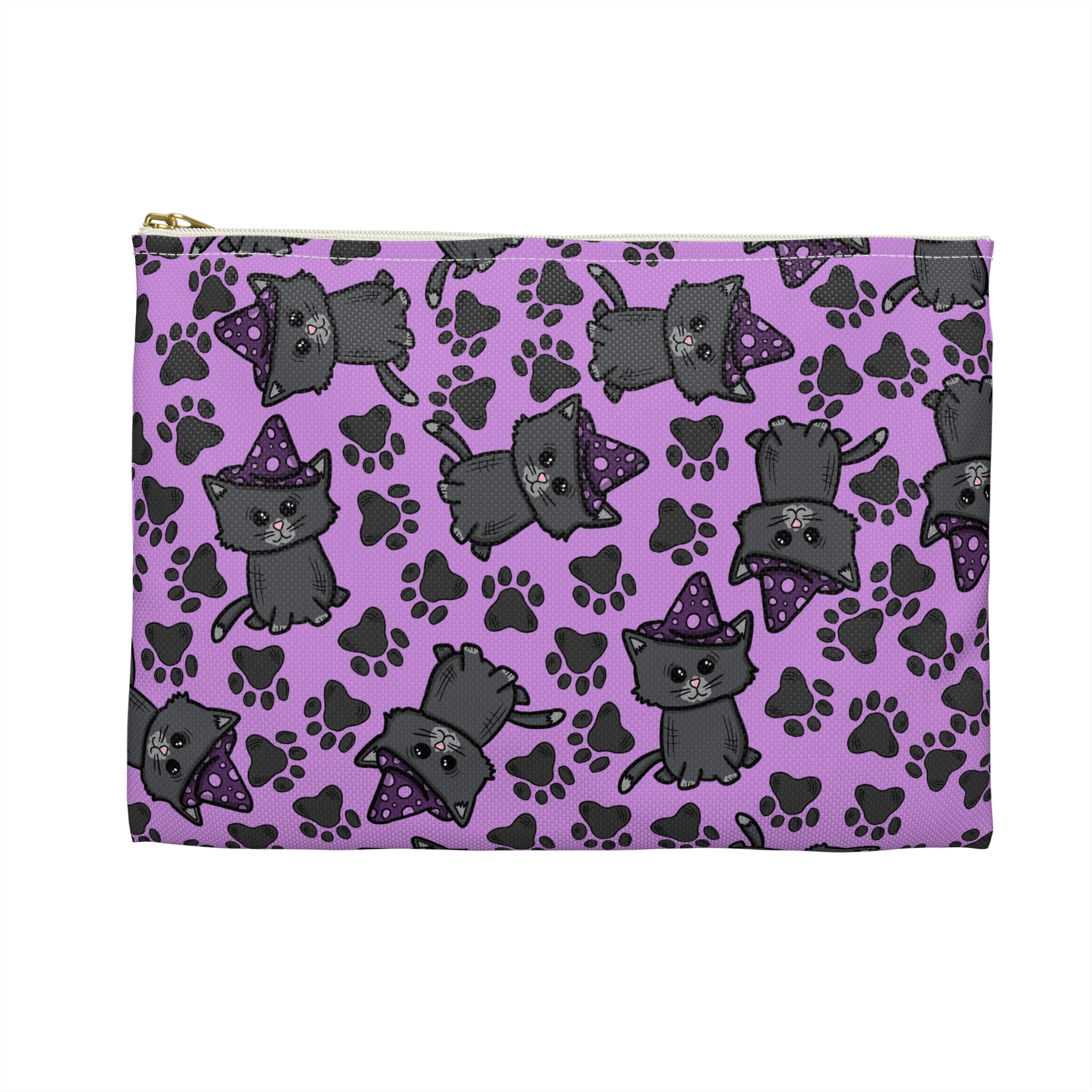 Witchy Kitties Purple Halloween Print Polyester Accessory Pouch Travel Bag