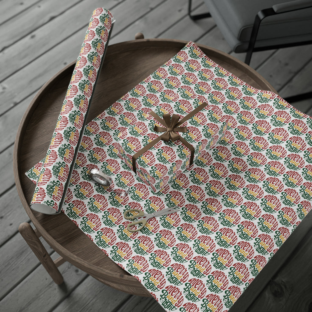 Merry And Bright Christmas Print Holiday Gift Wrap Paper - Glossy Or Matte