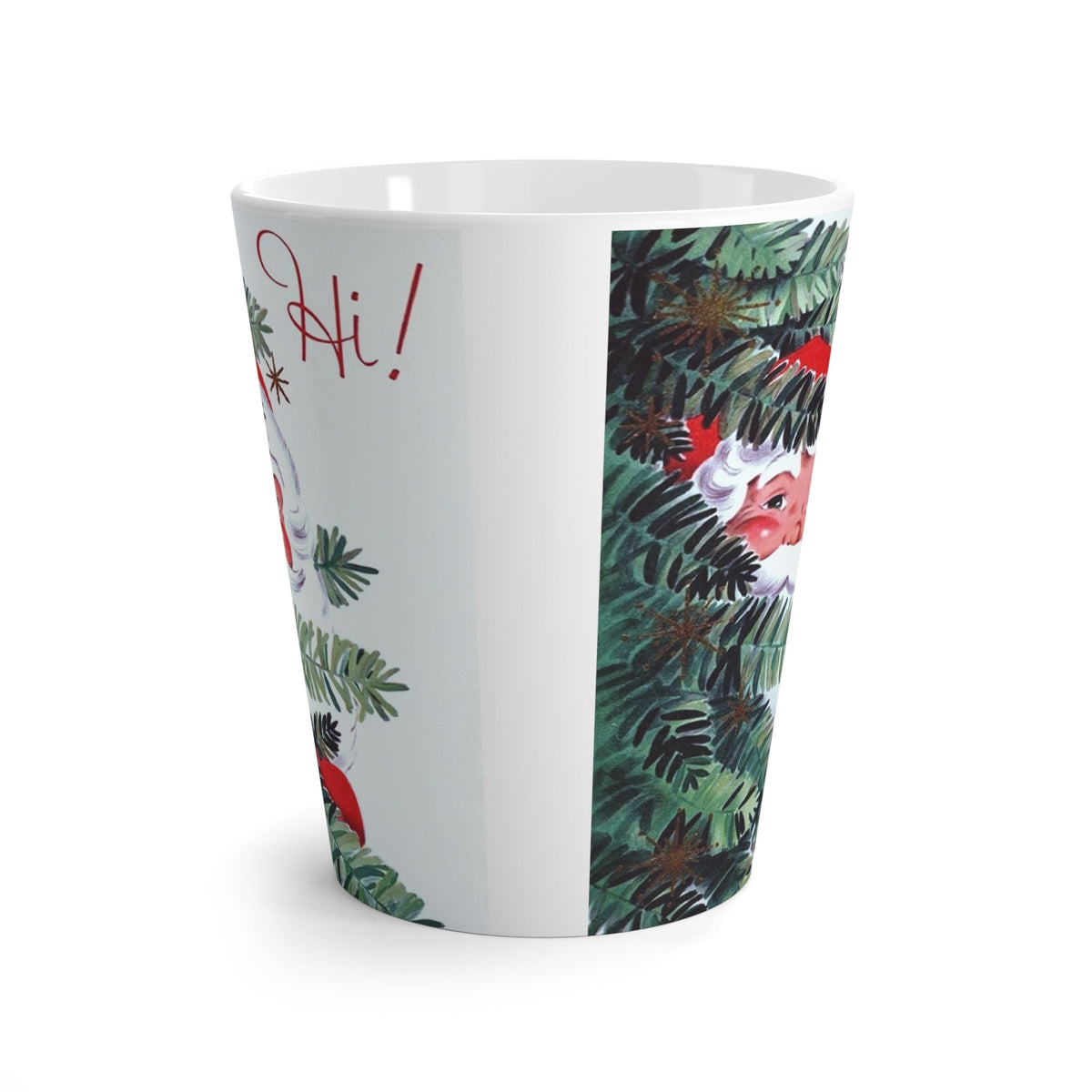 Hi! Santa In Christmas Tree Mid Century Retro Christmas Print Latte Coffee Mug