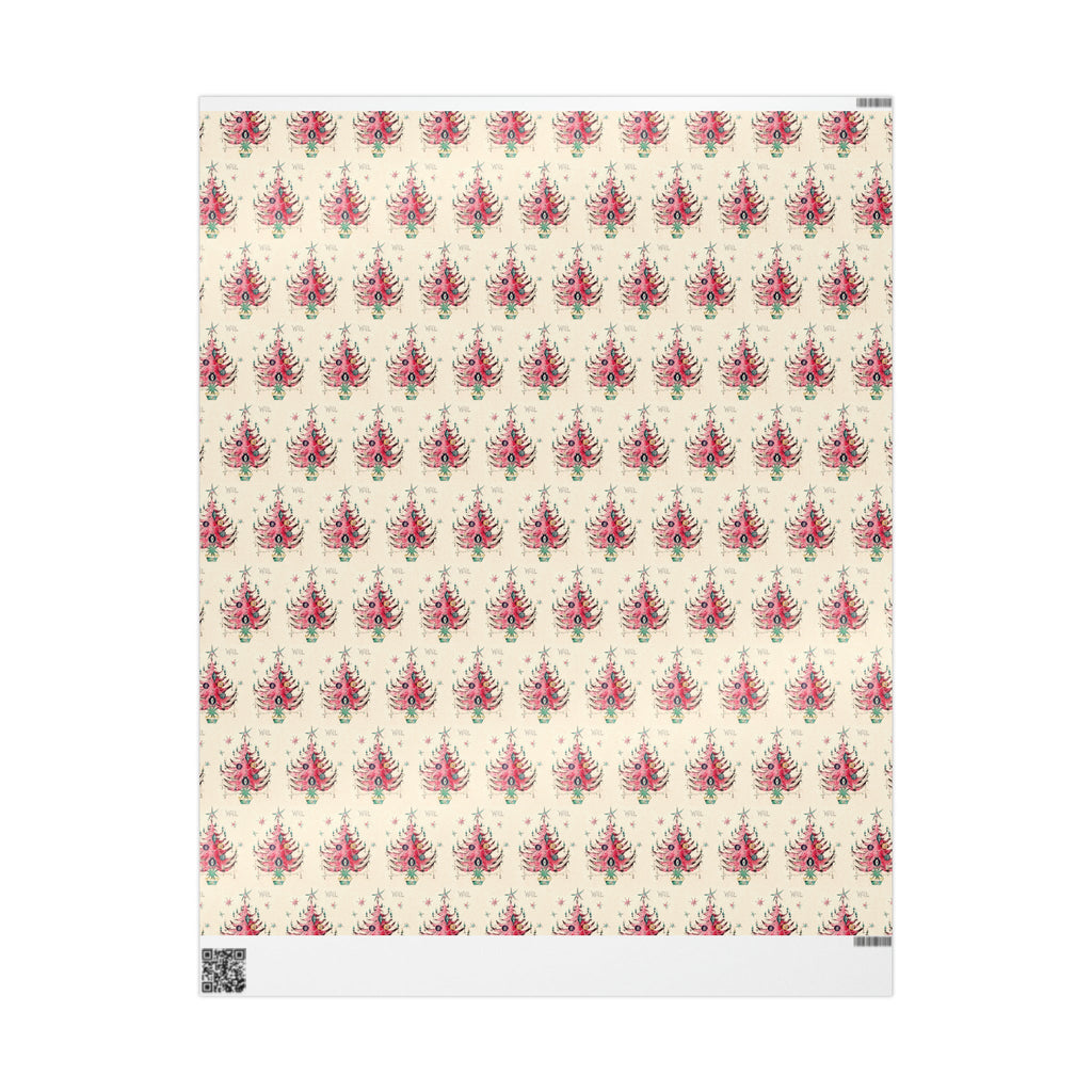 Noel Pink Christmas Trees Mid Century Retro Christmas Print Holiday Gift Wrap Paper - Glossy Or Matte