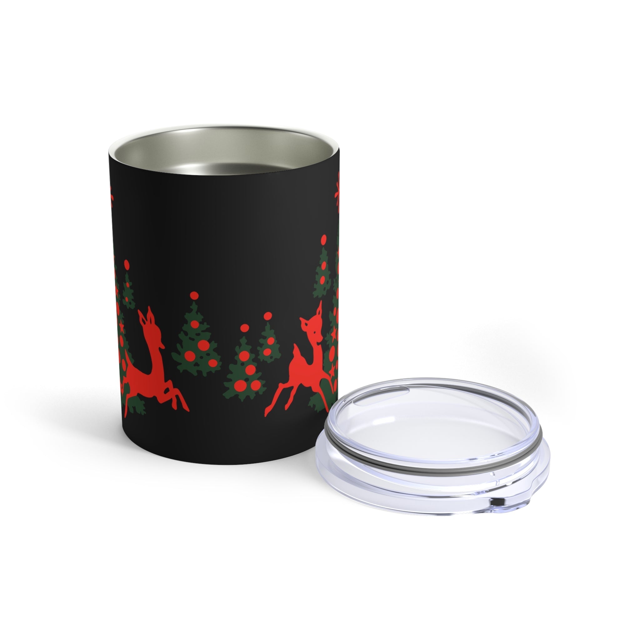 Red Reindeer Christmas Trees Mid Century Retro Christmas Print Stainless Steel Tumbler 10oz