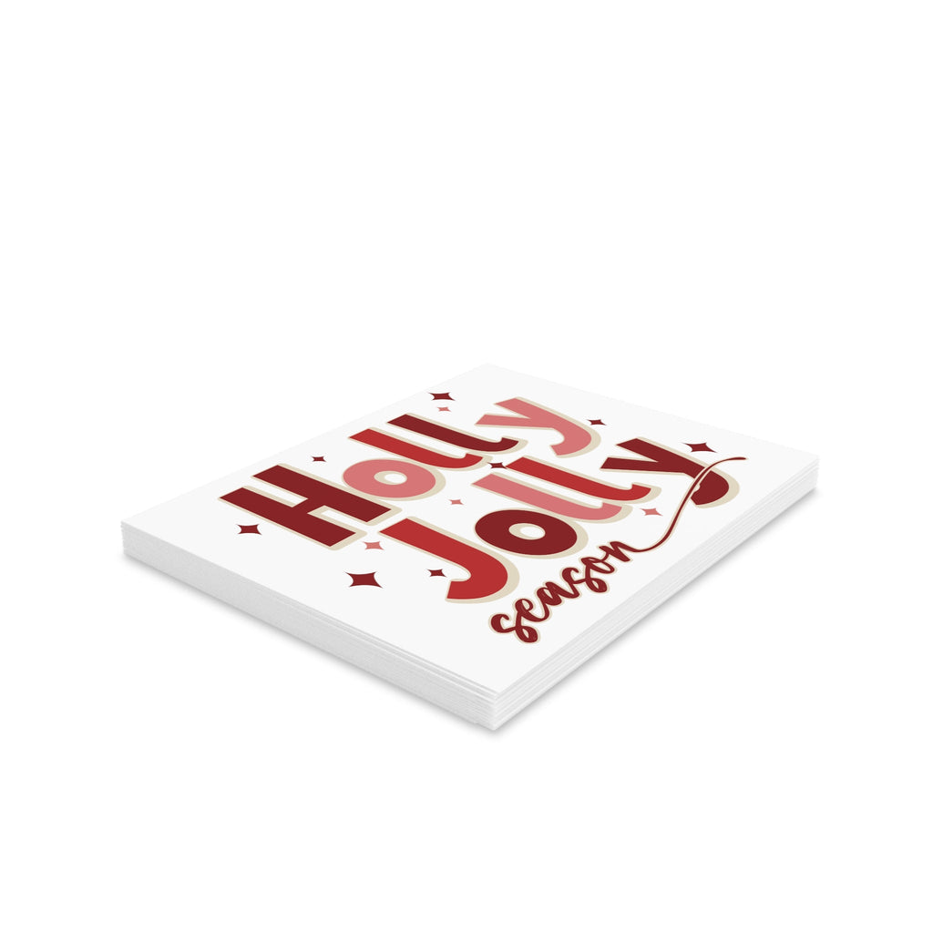 Holly Jolly Season Retro Christmas Style Matte Greeting Cards (8, 16, and 24 pcs)