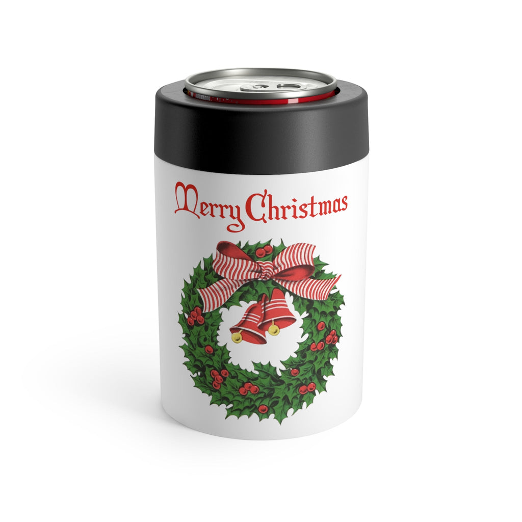 Merry Christmas Wreath Retro Christmas Print Stainless Steel Can Holder
