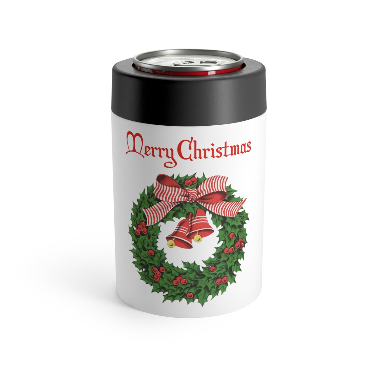 Merry Christmas Wreath Retro Christmas Print Stainless Steel Can Holder