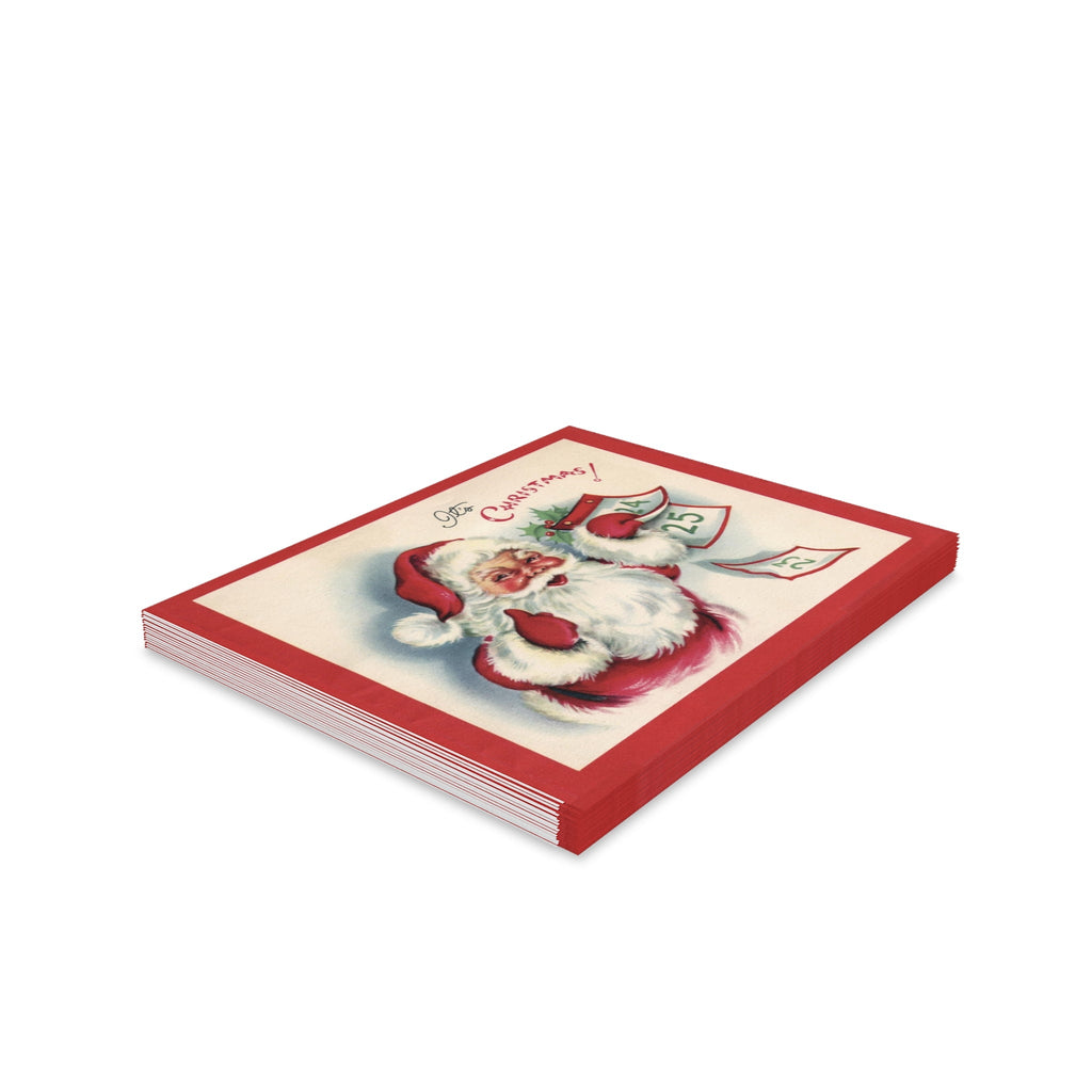 It's Christmas Santa With Calendar Retro Christmas Print Matte Greeting Cards (8, 16, and 24 pcs)