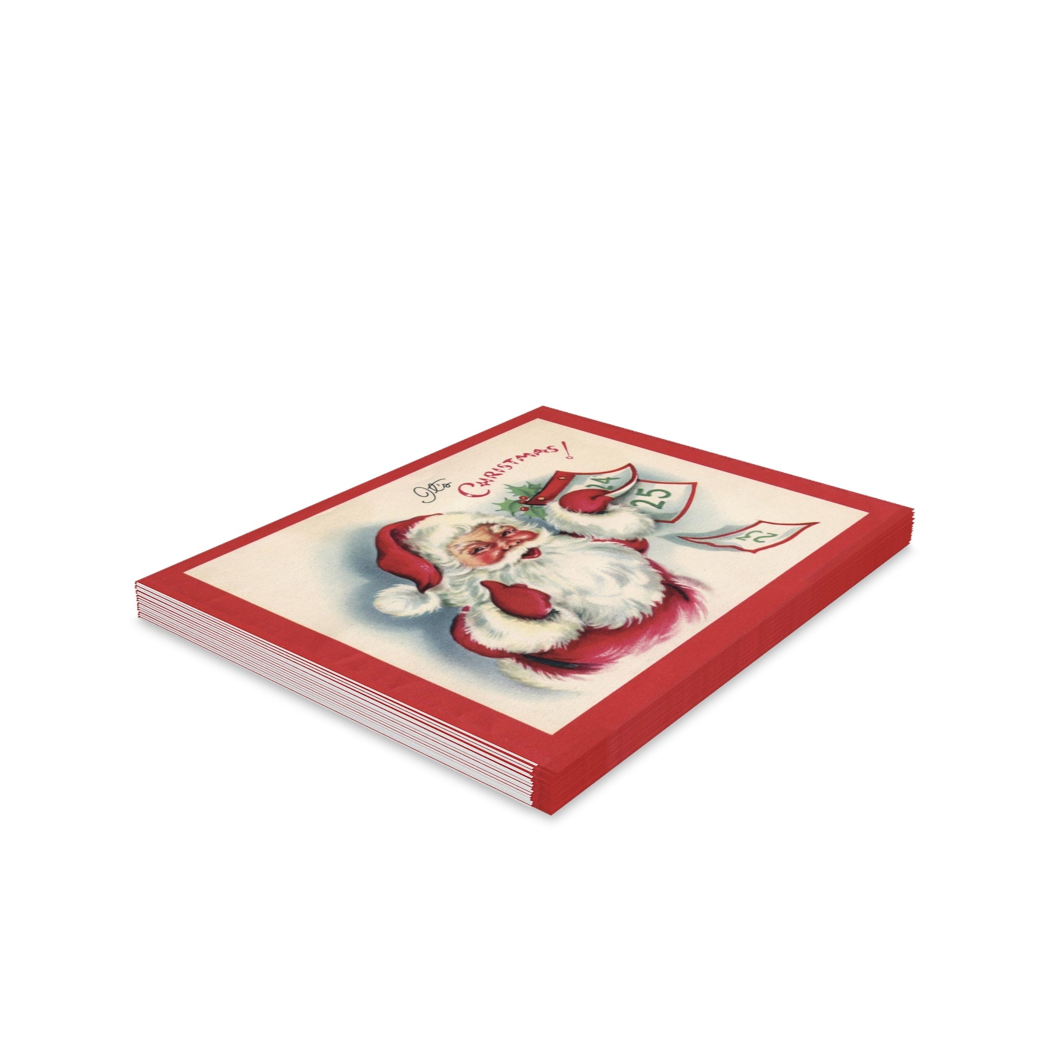 It's Christmas Santa With Calendar Retro Christmas Print Matte Greeting Cards (8, 16, and 24 pcs)