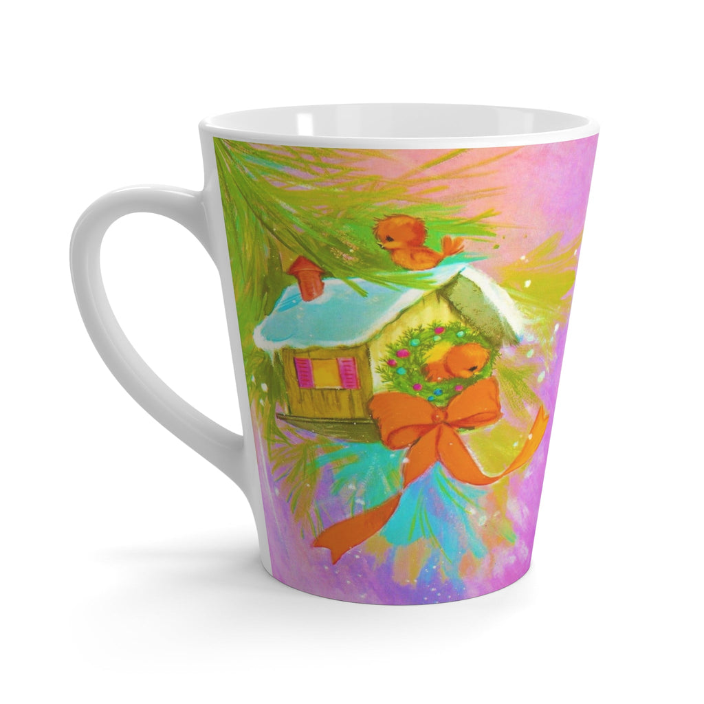Christmas Tree Birdhoouse Mod Retro Christmas Print Latte Coffee Mug