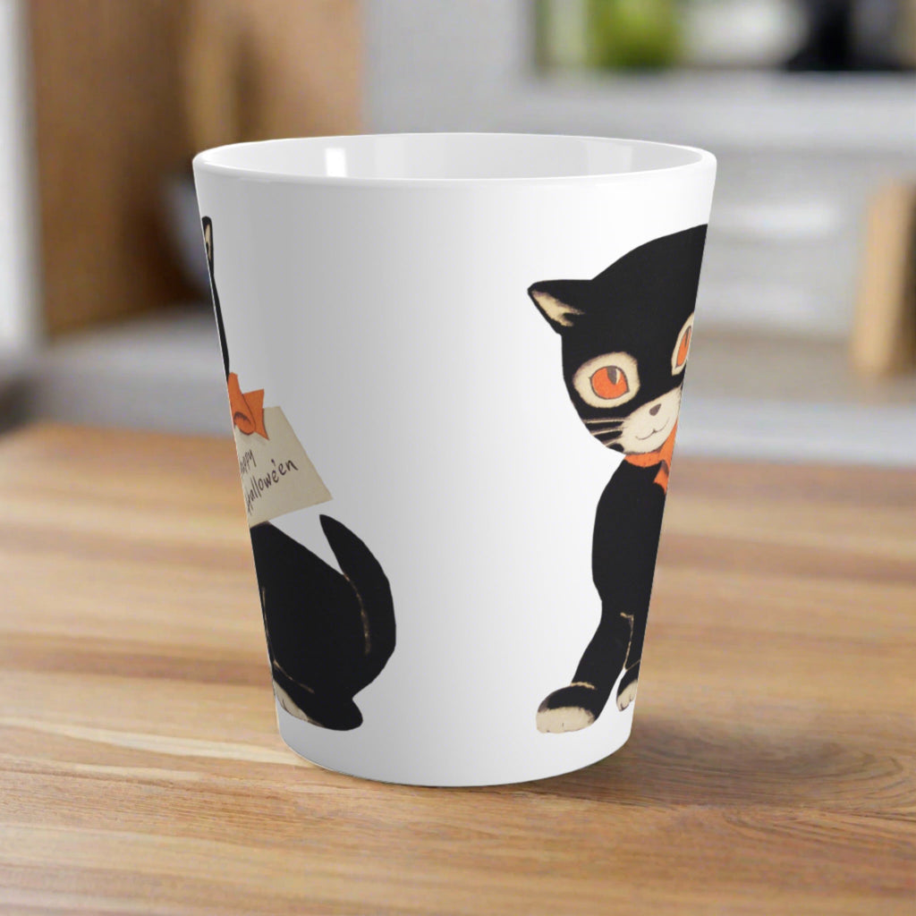 Happy Halloween Black Cat Retro Vintage Halloween Print Latte Coffee Mug