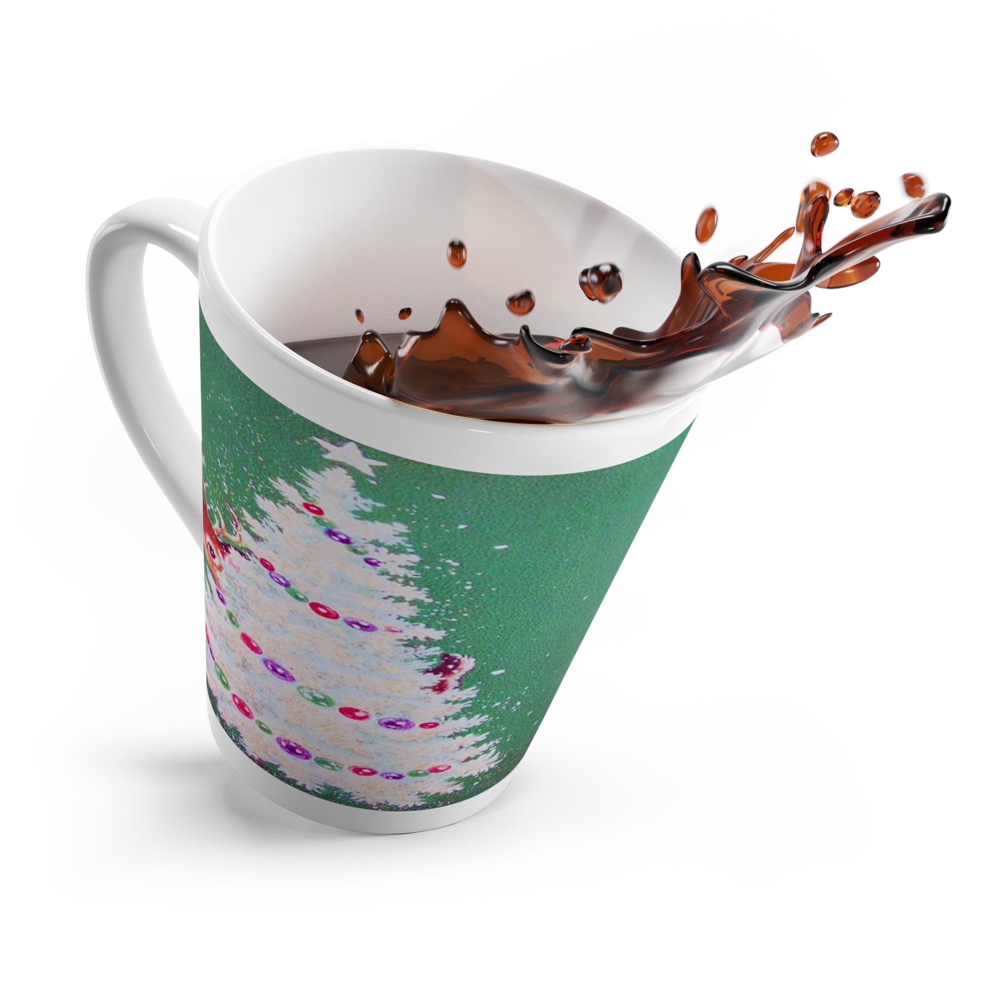Reindeer Christmas Tree 50s Mid Century Retro Christmas Print Latte Coffee Mug