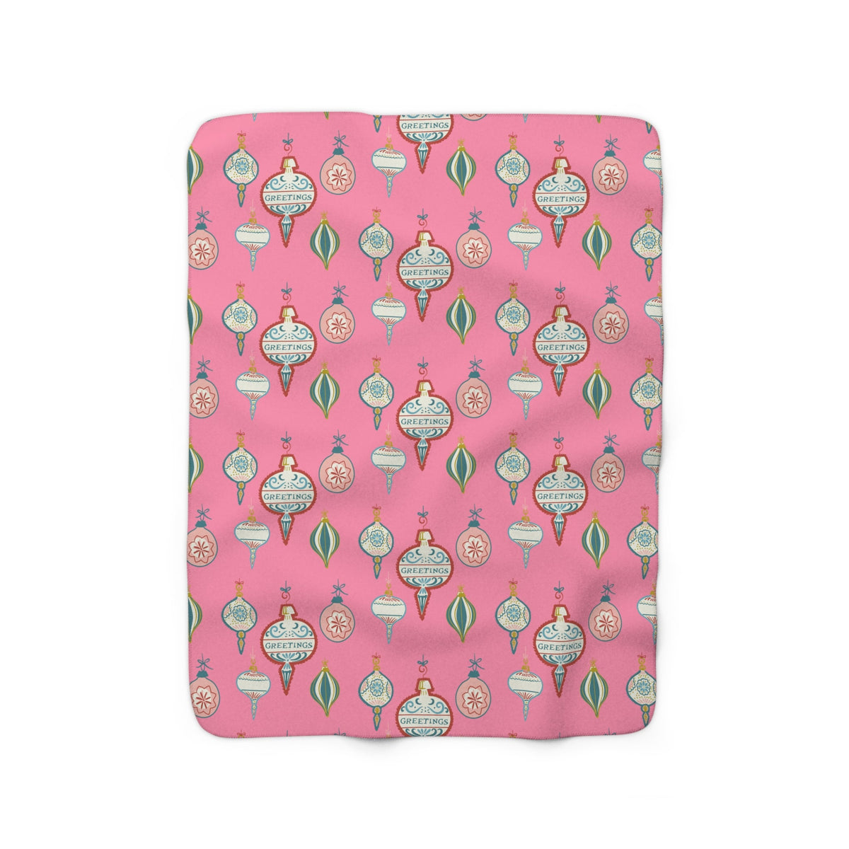Greetings Christmas Ornaments Retro Style Pink Christmas Print Sherpa Fleece Blanket