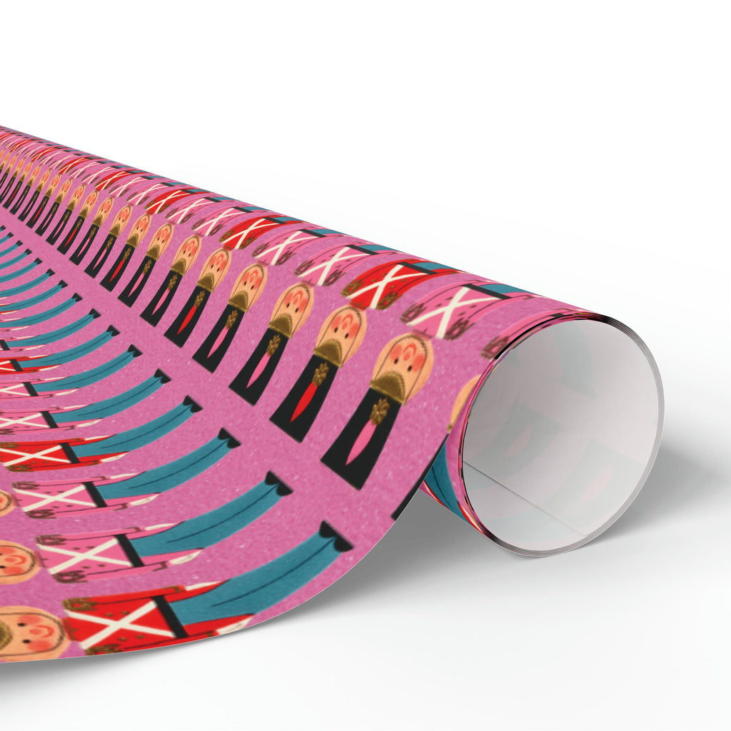 Christmas Toy Soldiers Pink Mid Century Retro Christmas Style Holiday Gift Wrap Paper - Glossy Or Matte