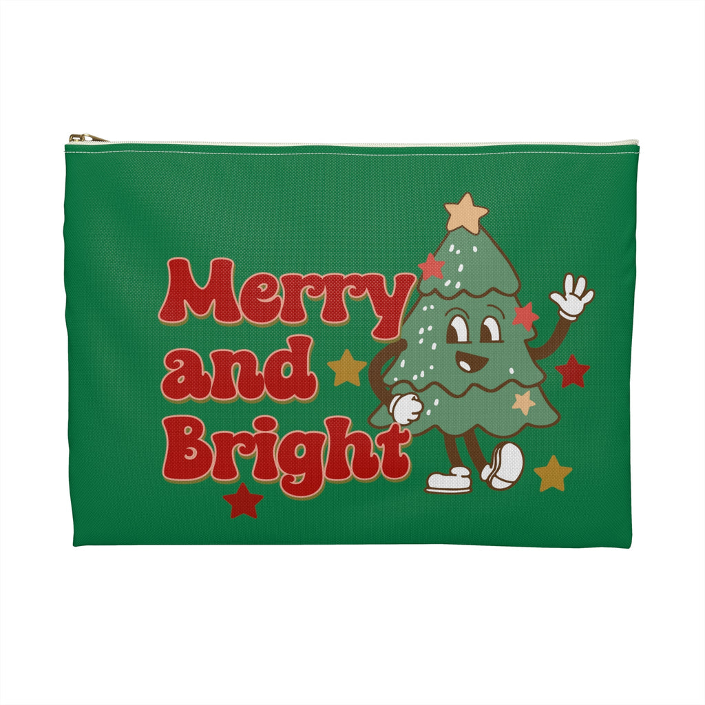 Merry And Bright Cute Christmas Tree Retro Style Christmas Print Polyester Accessory Travel Bag Pouch