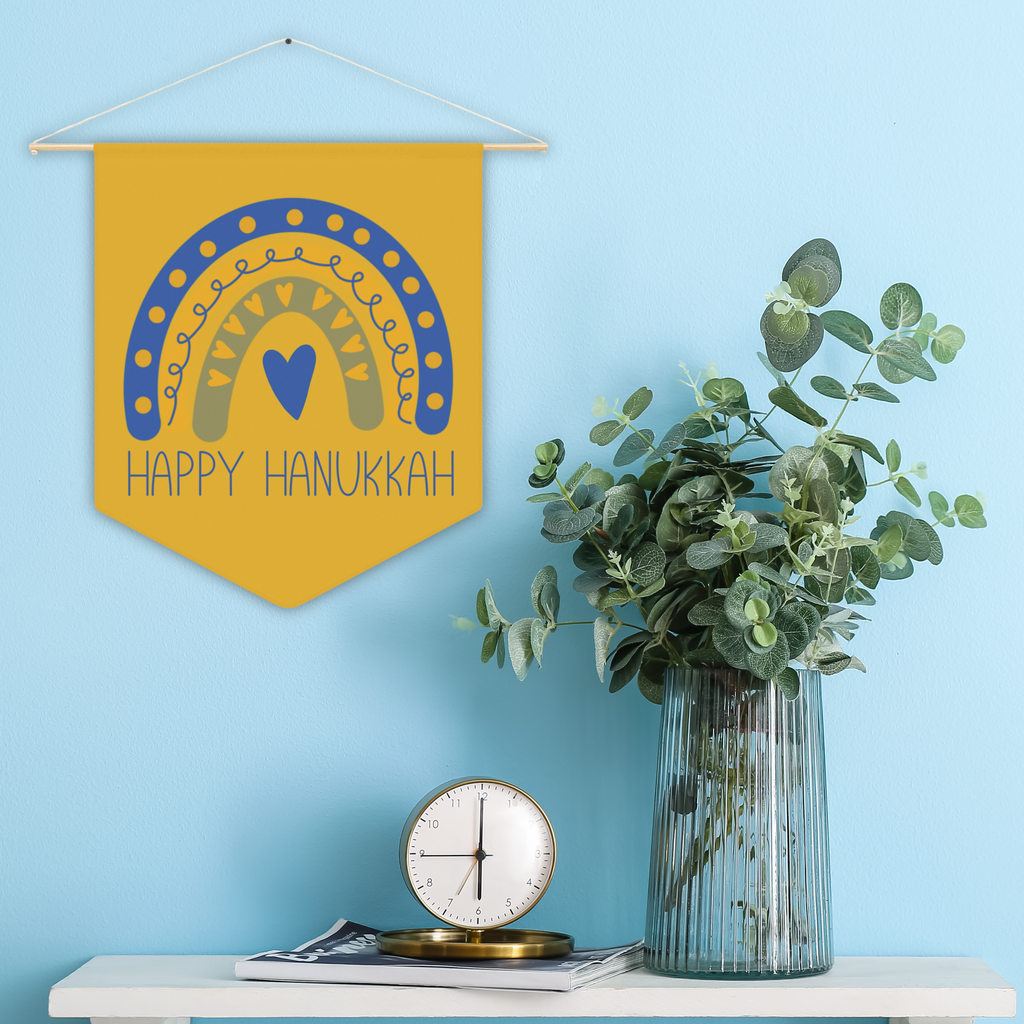 Happy Hanukkah Yellow Wall Hanging Banner Flag