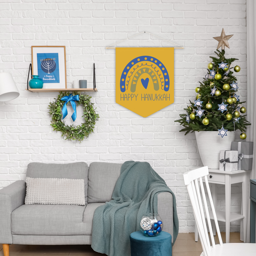 Happy Hanukkah Yellow Wall Hanging Banner Flag