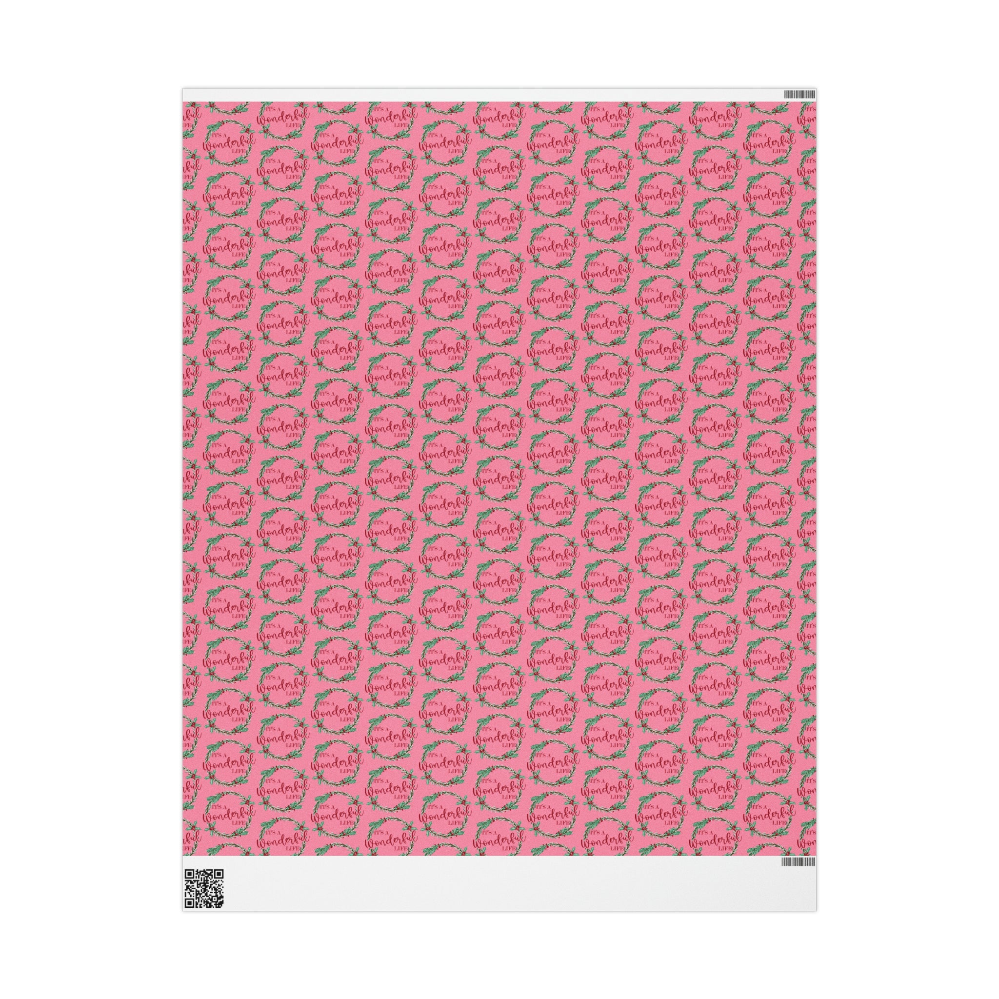 It's A Wonderful Life Christmas Wreath Pink Retro Style Holiday Gift Wrap Paper - Glossy Or Matte