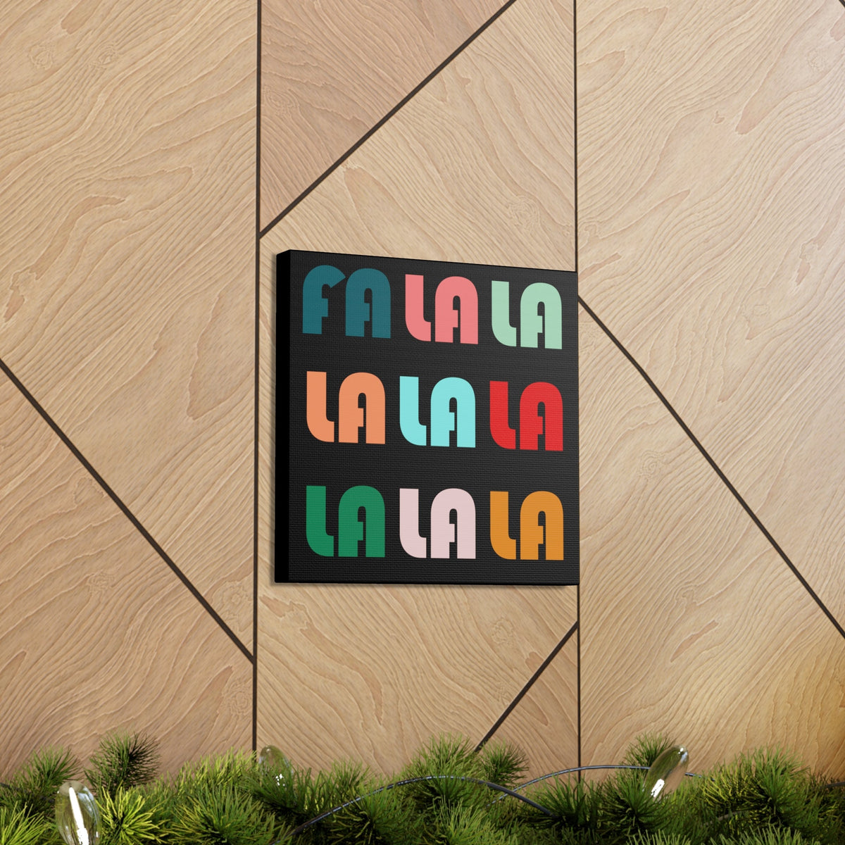 Fa La La La Christmas Retro Style  Black Canvas Gallery Wraps