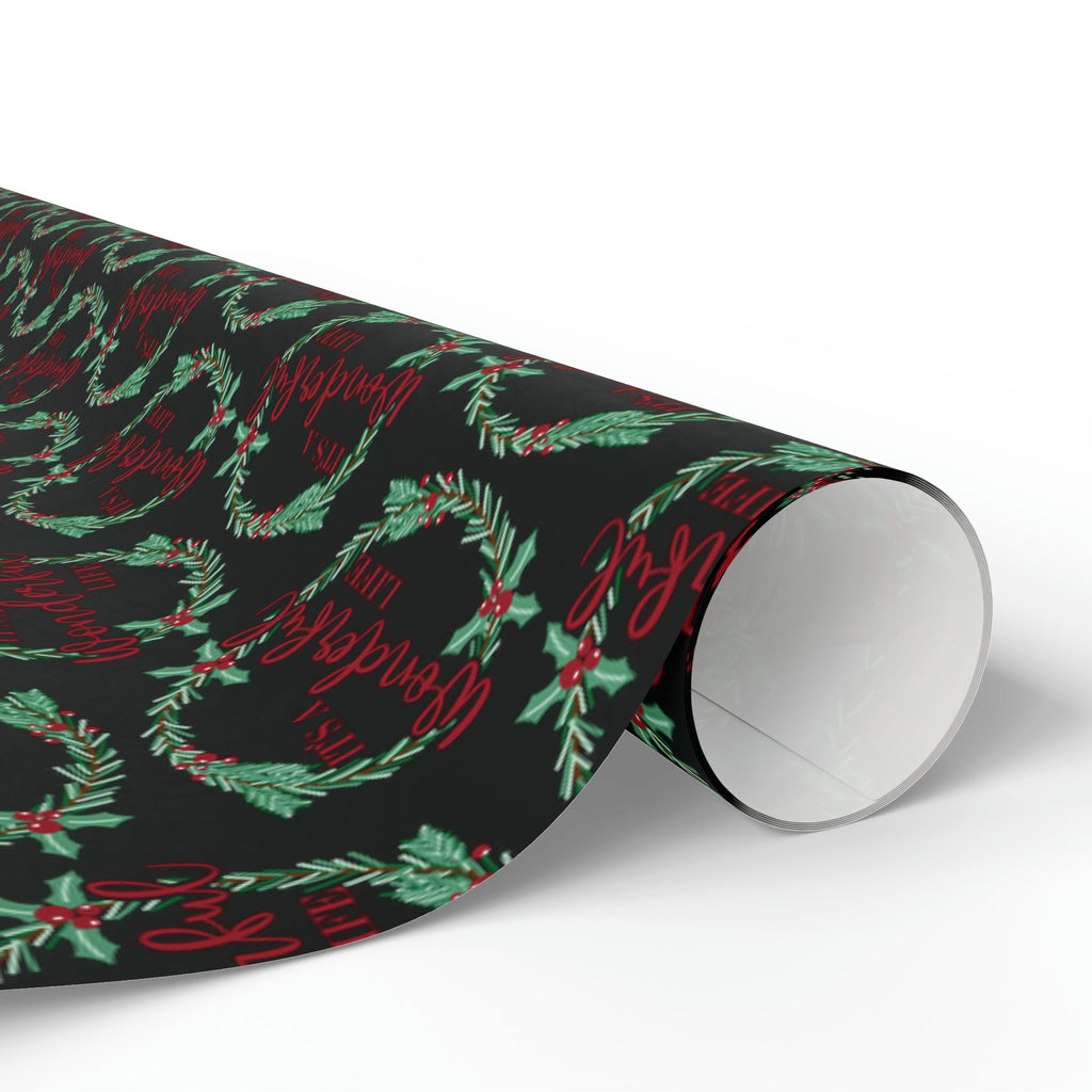 It's A Wonderful Life Christmas Wreath Black Retro Style Holiday Gift Wrap Paper - Glossy Or Matte