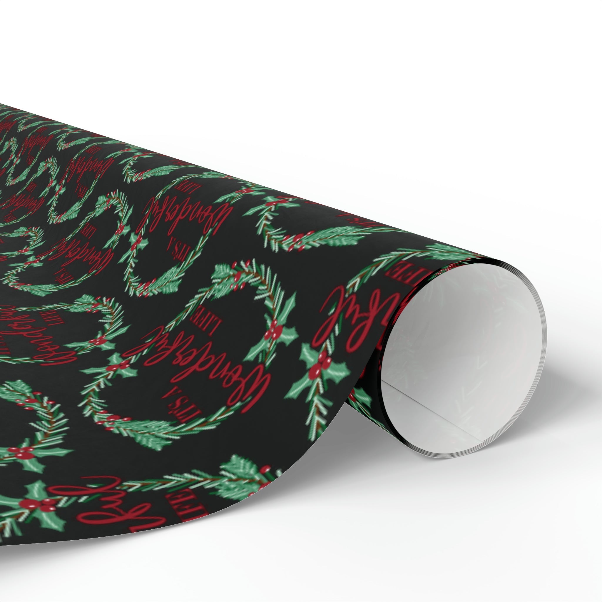 It's A Wonderful Life Christmas Wreath Black Retro Style Holiday Gift Wrap Paper - Glossy Or Matte