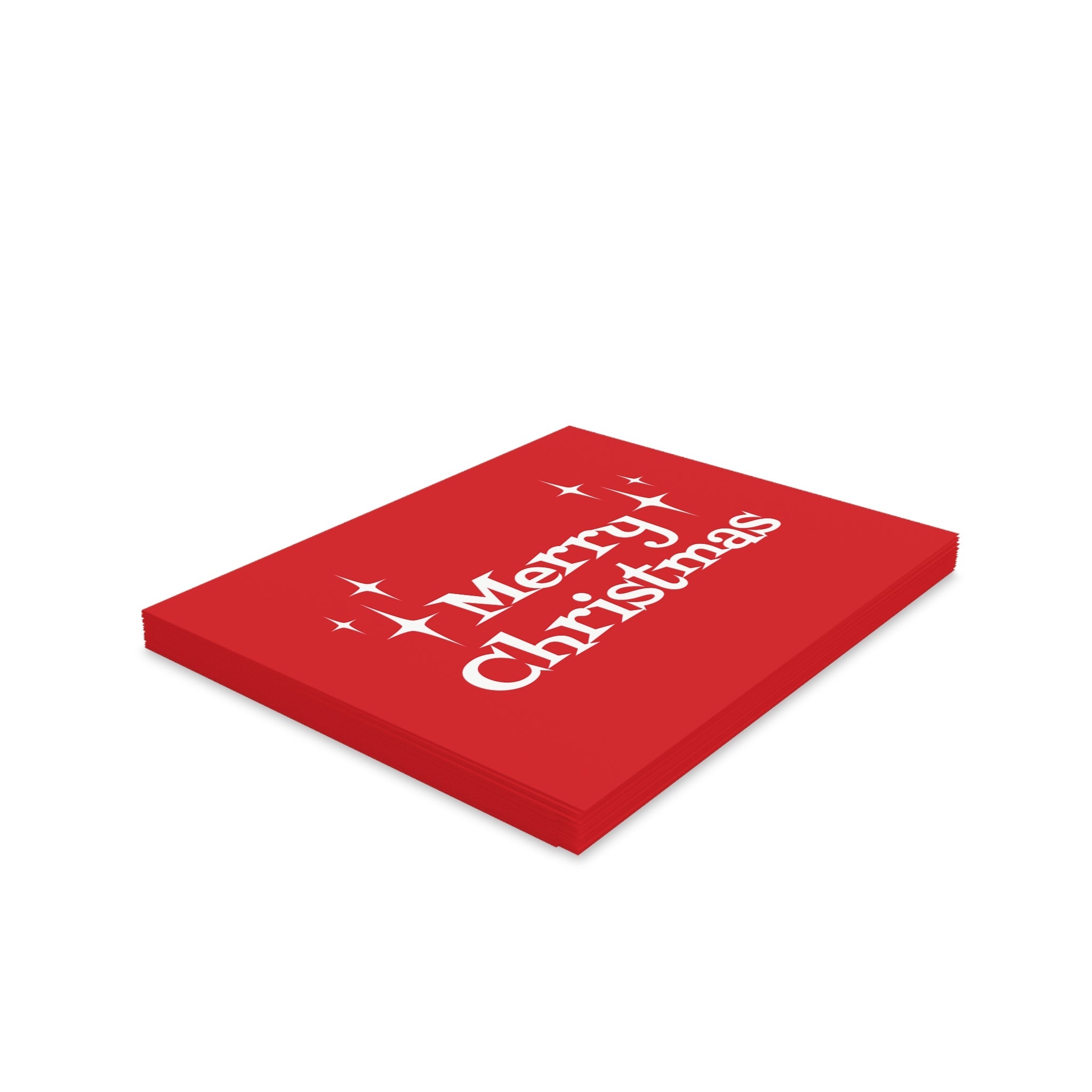 Merry Christmas Starburst Atomic Mid Century Retro Christmas Style Red Matte Greeting Cards (8, 16, and 24 pcs)