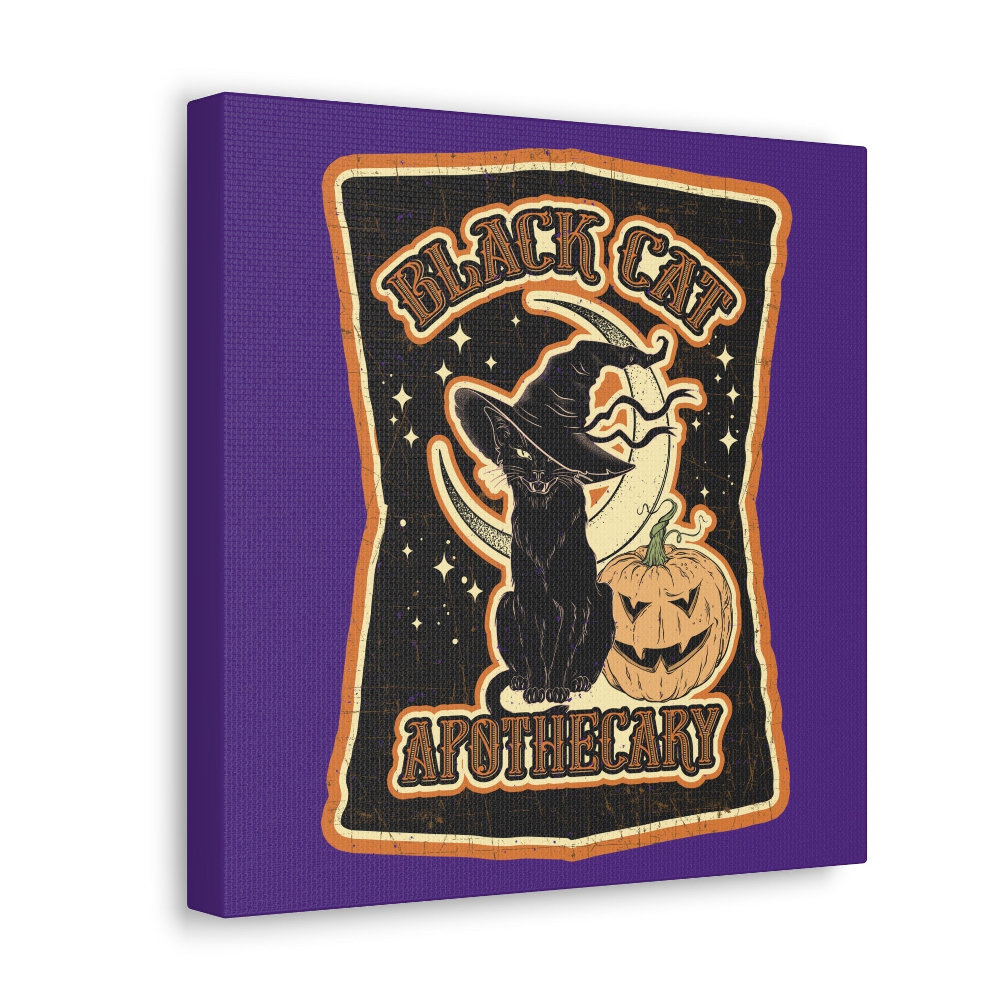 Black Cat Apothecary Distressed Style Halloween Print Canvas Gallery Wrap