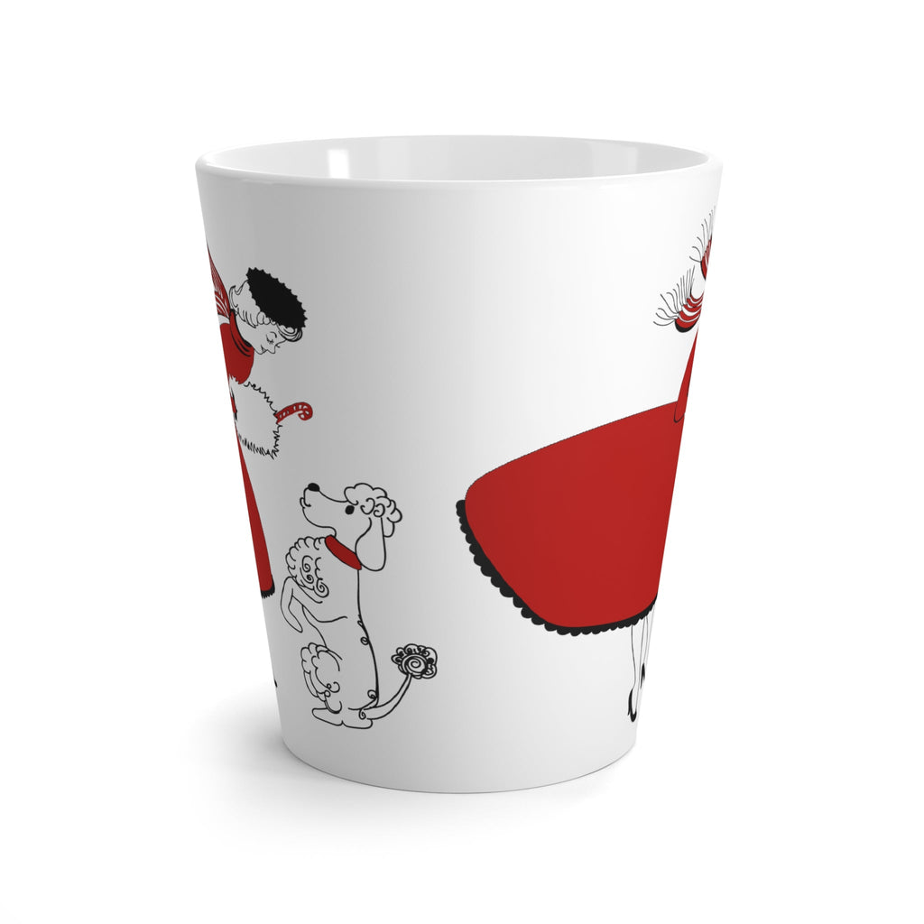 Christmas Lady With Poodle Mid Century Retro Christmas Print Latte Coffee Mug