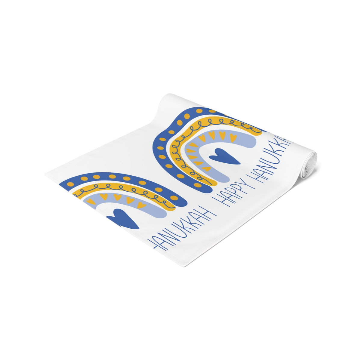 Happy Hanukkah Table Runner Blue Yellow Boho Rainbow Polyester Winter Unique Cozy Cute Holiday Kitchen Dining Decor Linen