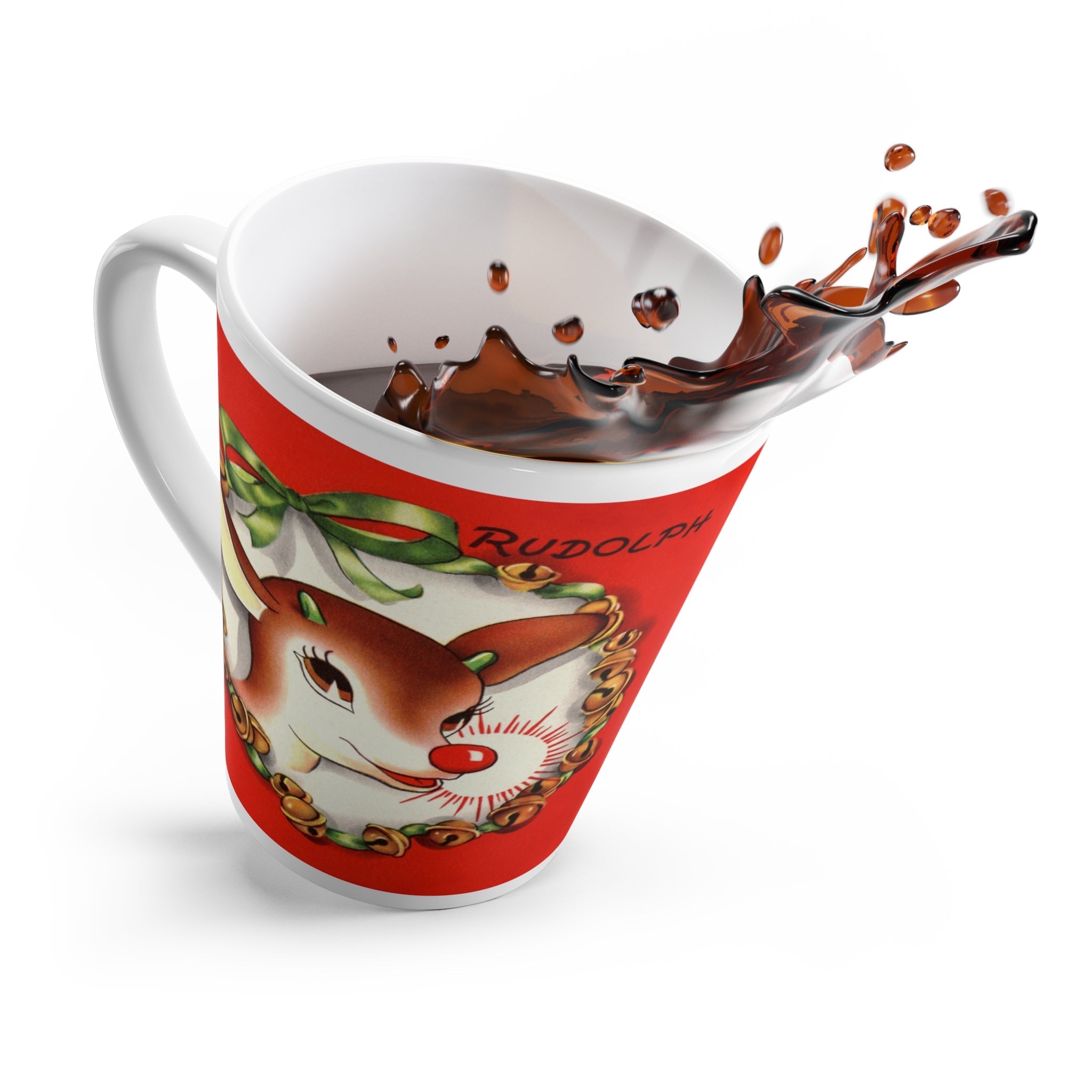 Rudolph The Red Nosed Reindeer Mid Century Retro Christmas Print Latte Coffee Mug