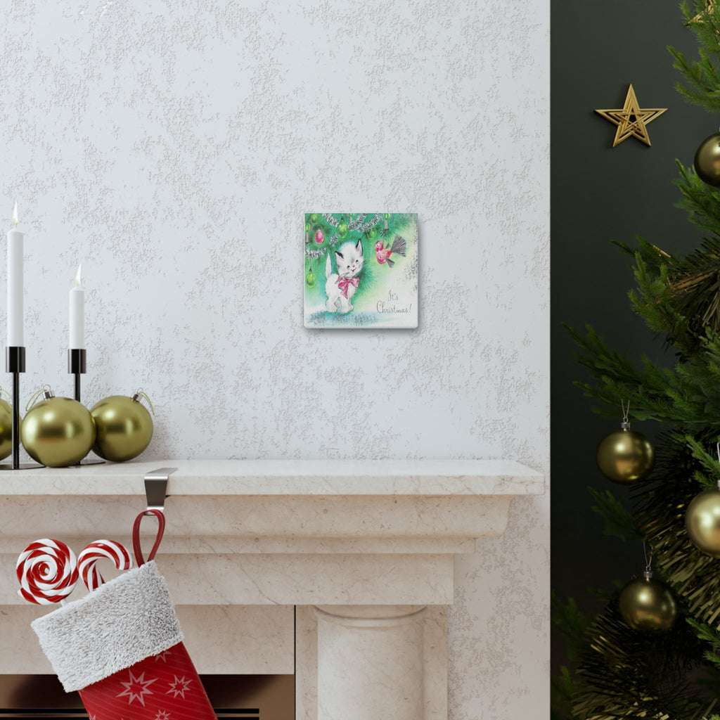 It's Christmas Kitten Mid Century Retro Christmas Print Canvas Gallery Wrap