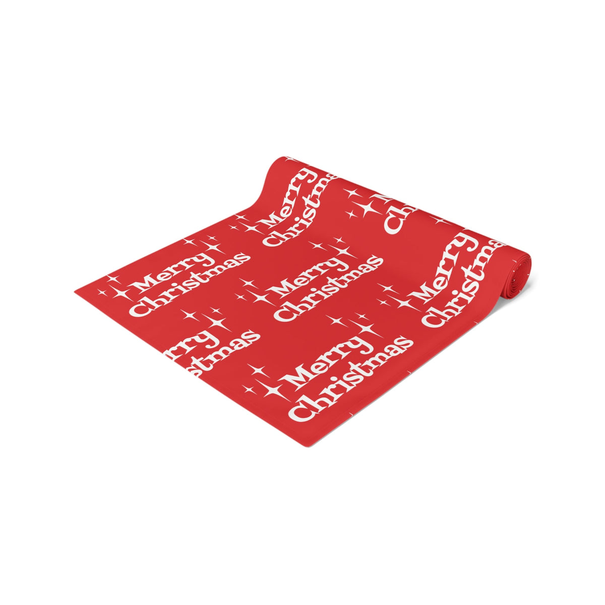 Merry Christmas Starburst Atomic Mid Century Retro Style Christmas Decor Red Cotton Poly Table Runner