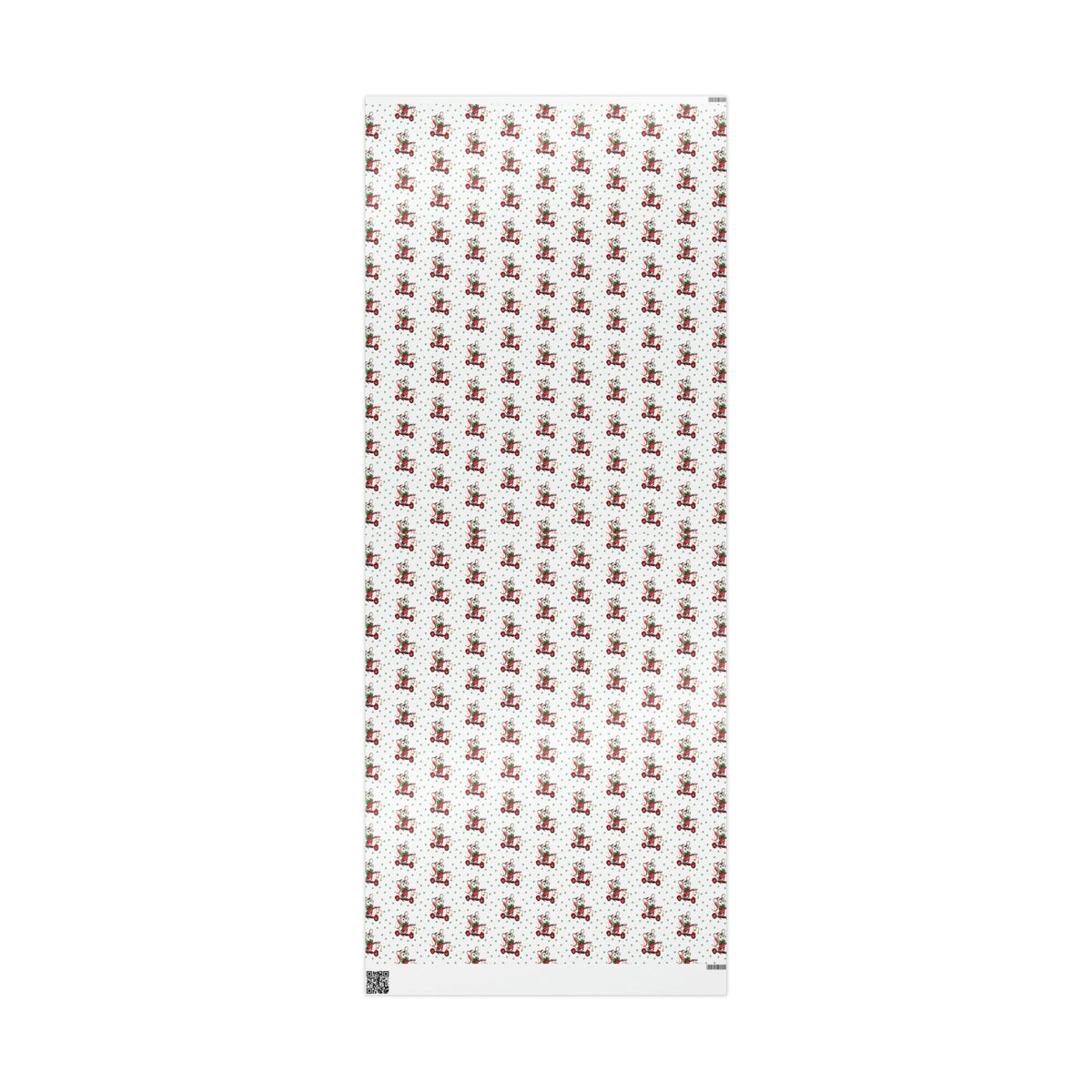 Christmas Mouse On Scooter Green Stars Mid Century Retro Christmas Print Holiday Gift Wrap Paper - Glossy Or Matte