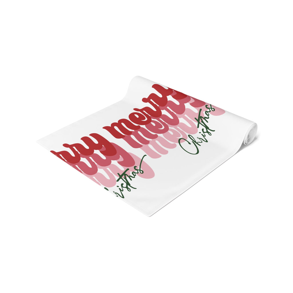 Merry Merry Merry Christmas Retro Style Christmas Print Home Decor Cotton Poly Table Runner