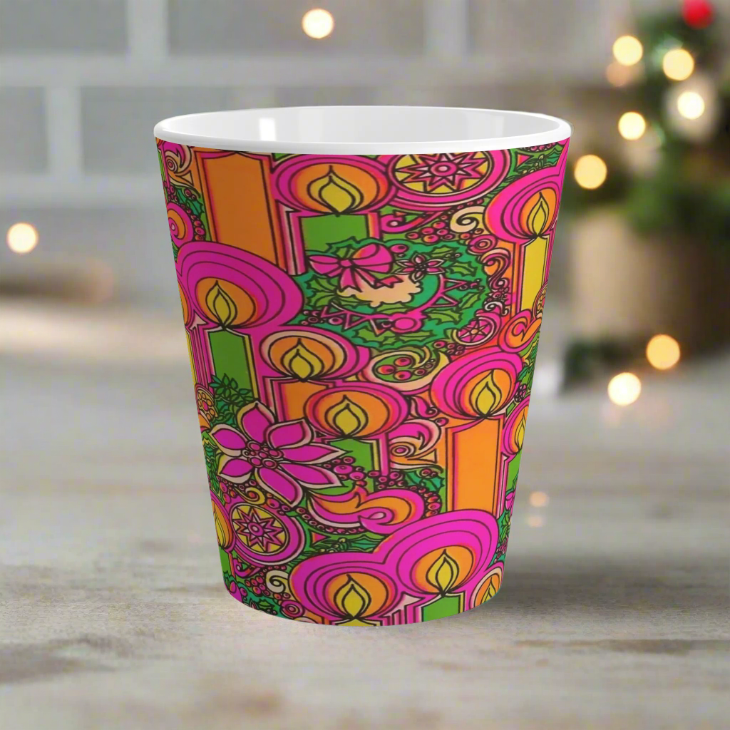 Christmas Candles Wreaths Retro Mod Latte Coffee Mug