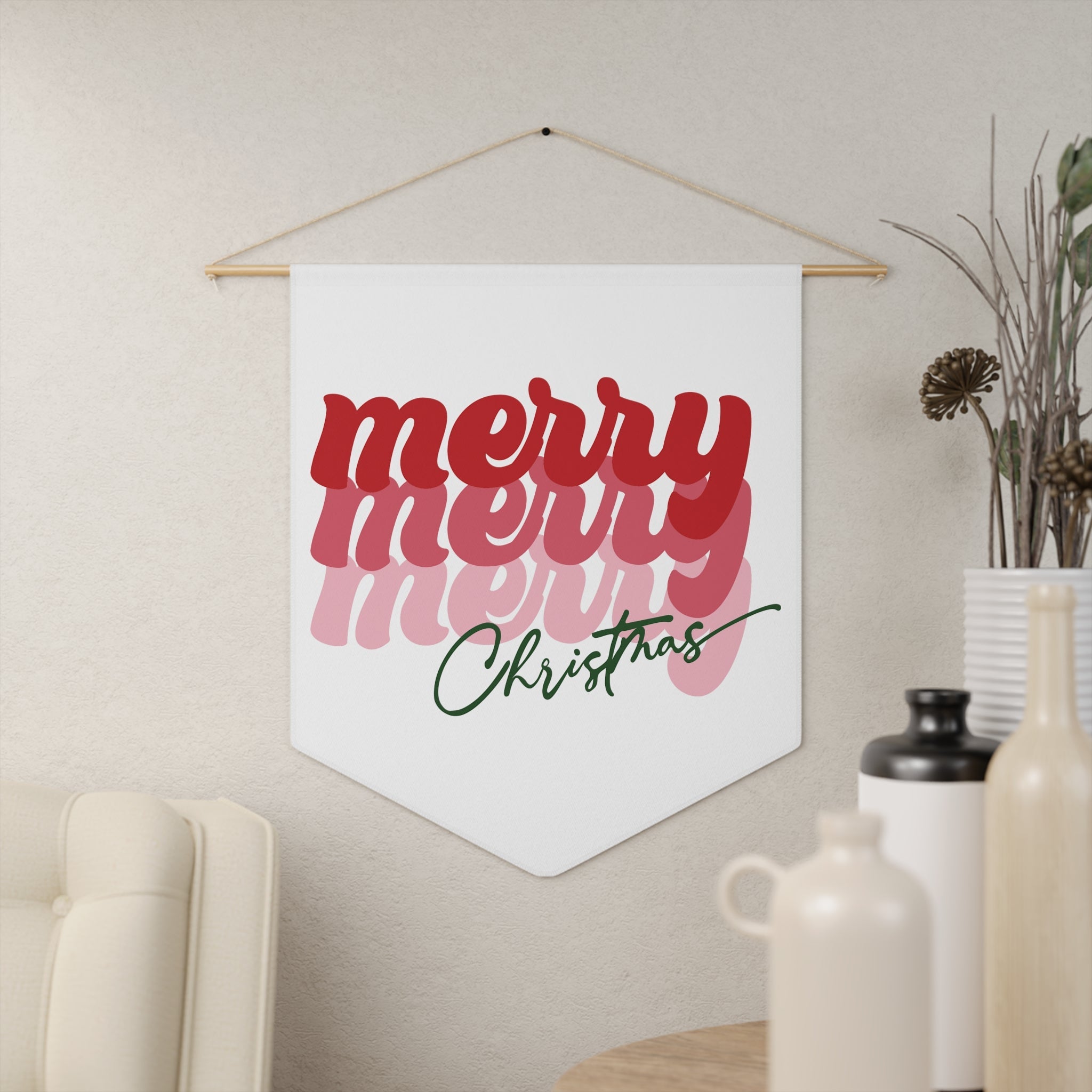 Merry Merry Merry Christmas Wall Hanging Banner Flag