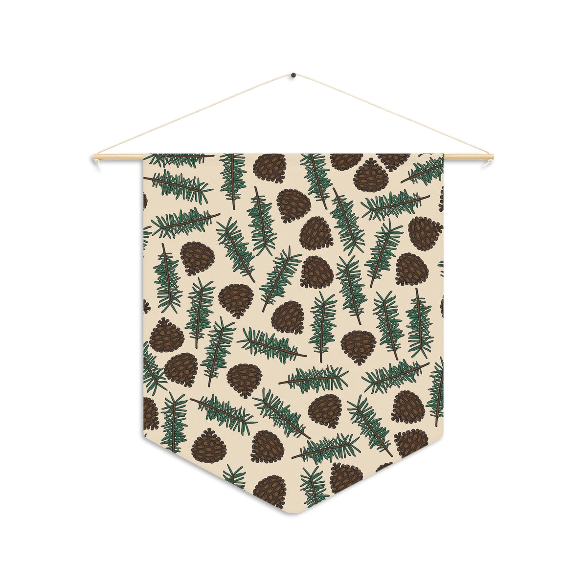 Pinecones With Sprigs Of Pine Cute Winter Christmas Decor Wall Hanging Banner Flag