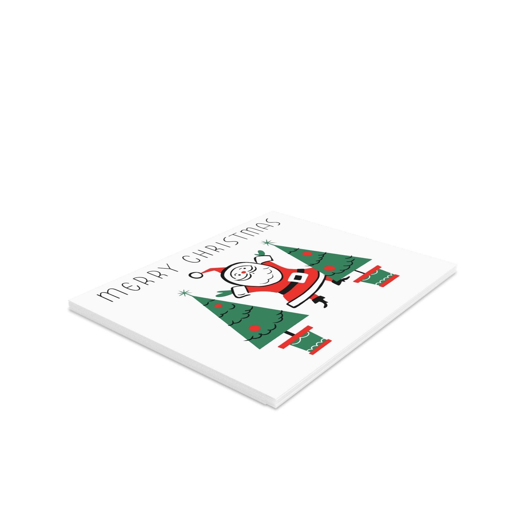 Merry Christmas Santa Trees Mid Century Retro Christmas Print Matte Greeting Cards (8, 16, and 24 pcs)