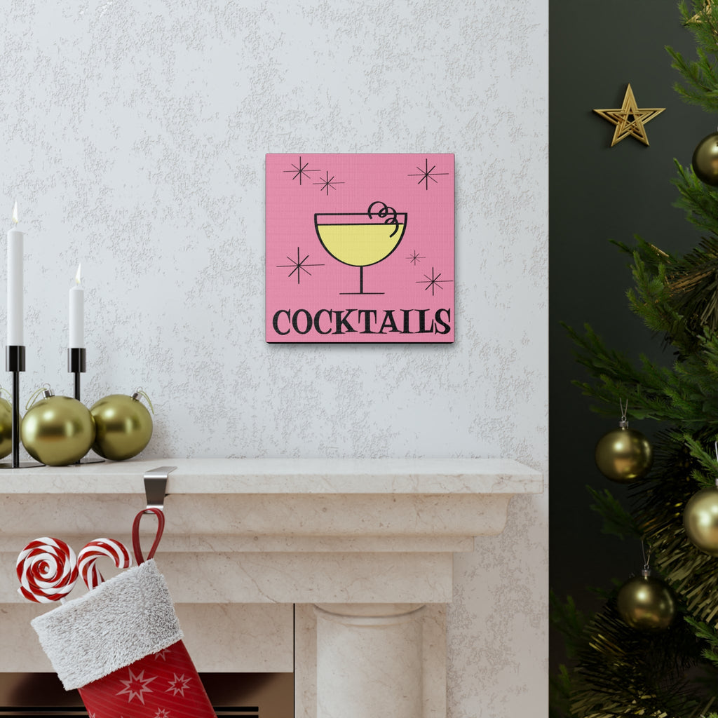Cocktails Pink Mid Century Retro Design Pink Canvas Gallery Wrap